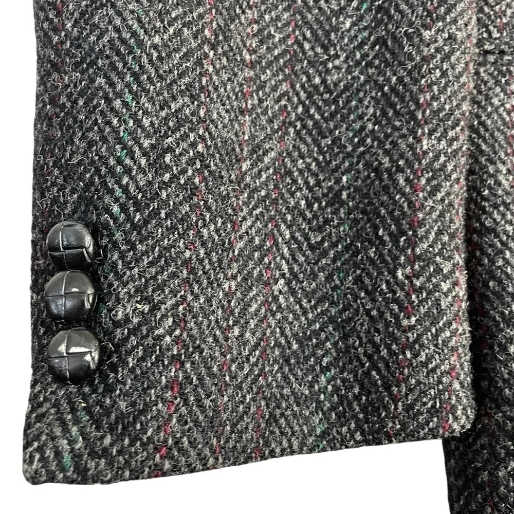 Harris Tweed Blazer Mens Size 40R Gray Red Line Slim Fit Sport Jacket